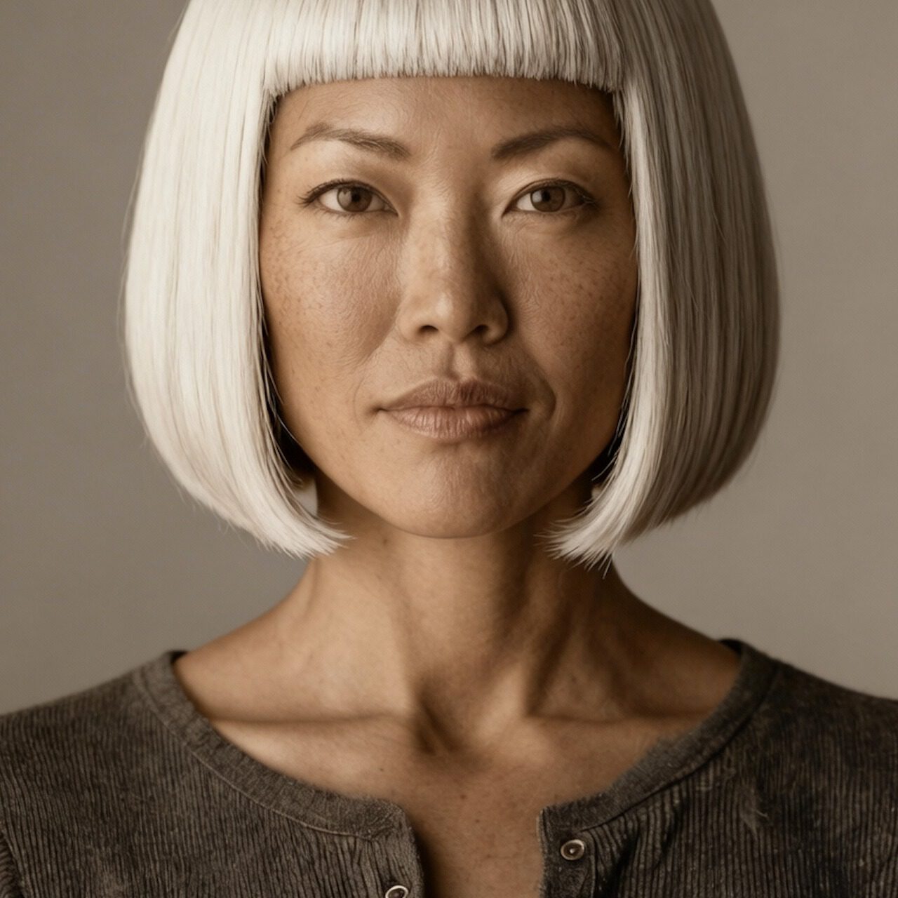 N°27 Icy white Blunt Bob with Baby-Bangs